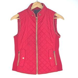 C’ESTTOI‎ Quilted Puffer Vest Women's Medium Red Diamond Stitch Zip Riding Style